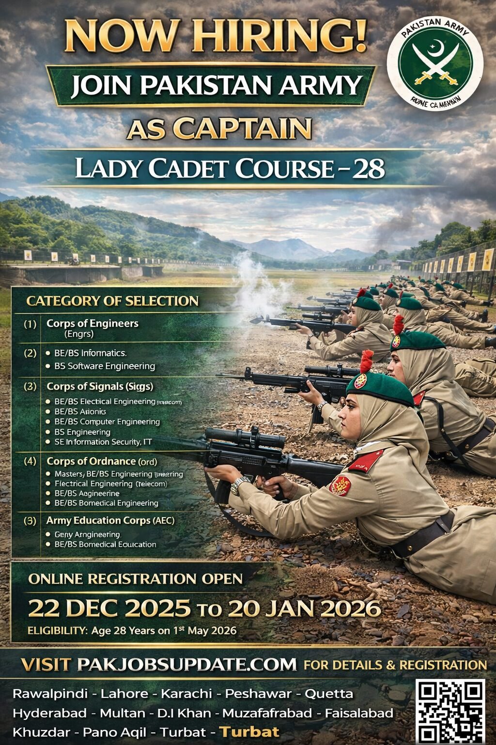 Lady Cadet Course LCC-28 2026 Join Pakistan Army as Captain