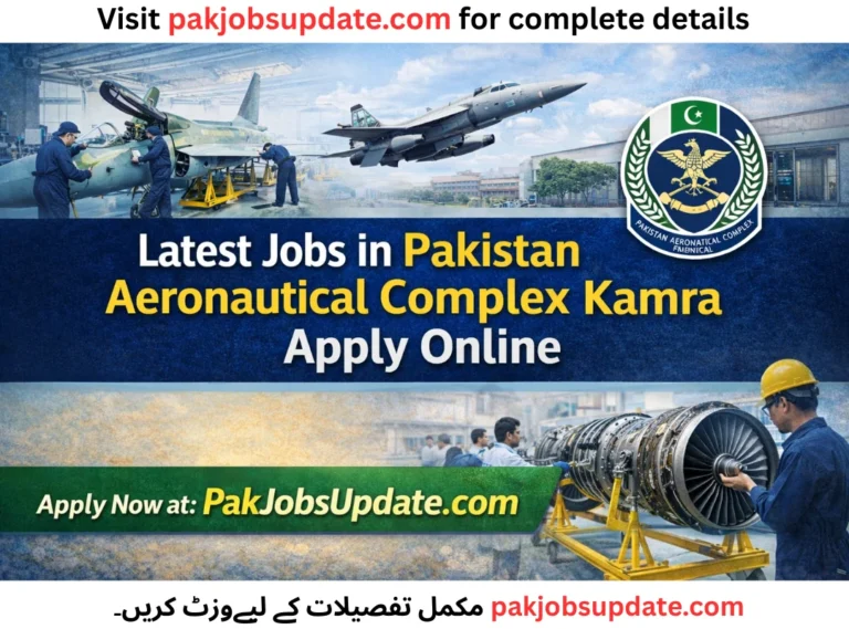 Latest Jobs in Pakistan Aeronautical Complex Kamra Apply Online Latest Jobs in Pakistan Aeronautical Complex Kamra Apply Online Kamra presents a great opportunity for you to grow professionally and secure a competitive government position. This is a significant opportunity for highly skilled individuals; do not waste your time - apply quickly. It is a way to improve your future. If you are waiting for government contract-based jobs in Pakistan with a good portfolio, do not waste time; these latest jobs at Pakistan Aeronautical Complex (PAC) Kamra are a great chance for you. Table of Contents Overview of blank vacancies in Pakistan Aeronautical Complex (PAC) Kamra? Eligibility criteria for applying to Pakistan Aeronautical Complex (PAC), Kamra? Required Qualification: Latest Jobs in Pakistan Aeronautical Complex (PAC) Kamra?  Skills to Apply for the Latest Jobs in Pakistan Aeronautical Complex (PAC) Kamra? How to Apply for the Latest Jobs in Pakistan Aeronautical Complex (PAC) Kamra? Why Work at the Latest Jobs of Pakistan Aeronautical Complex (PAC) Kamra? Key points Jobs and benefits at PAC Kamra Working at Pakistan Aeronautical Complex (PAC) Kamra Pakistan Aeronautical Complex (PAC) Kamra Latest jobs—simple FAQs Conclusion Overview of blank vacancies in Pakistan Aeronautical Complex (PAC) Kamra Department: Pakistan Aeronautical Complex (PAC) Kamra Address: Kamra, Punjab, Pakistan Positions Available in Pakistan Aeronautical Complex (PAC) Kamra: Skilled and Non-skilled Staff Latest Job type: Contractual base Applying process: Online Contact: PAC I&SC Kamra  You can also apply in: Latest Water and Power Development Authority (WAPDA) Jobs 2026 Apply online HITEC University Taxila New Jobs 2026 Apply Online Eligibility Criteria for Applying to Pakistan Aeronautical Complex (PAC) Kamra  The required eligibility criteria to apply for the vacant positions of technical and non-technical staff at Pakistan Aeronautical Complex (PAC) Kamra, are mentioned below: Required Qualification: Latest Jobs in Pakistan Aeronautical Complex (PAC) Kamra  Technical Staff in Pakistan Aeronautical Complex (PAC) KAMRA BS bachleor in related fields or a diploma in related fields like aeronautical,enginerring and other relevant fields  Non-Technical Staff in  Pakistan Aeronautical Complex (PAC) Kamra: BS bachelor’s degree in related fields or diploma in related fields like administration, management, or other relevant fields. Degrees of candidates have been approved by Hec according to given preference  Age Limit The minimum and maximum age for applying for the latest jobs at Pakistan Aeronautical Complex (PAC) Kamra is mentioned on the official site. PAC gives age relaxation as per government rules Professional Experience  To apply for technical vacancies in PAC Kamra, you must have experience in IT, engineering, and aerospace fields.  Applying for non-technical vacancies in PAC Kamra, you need experience in office management, administration, accounting, and other related positions. Technical Staff in Pakistan Aeronautics Complex (PAC) Kamra  Supporting projects related to aeronautics and defense manufacturing Assisting with the overall operation, maintenance, and servicing of aircraft and defense equipment Using IT and software tools to help monitor and manage projects Ensuring quality standards through testing and inspection of systems and components Working closely with engineers and other experts on defense research and development projects Non-Technical Staff in Pakistan Aeronautical Complex (PAC), Kamra Handle office and project-related administrative work Support daily activities in offices and project units Coordinate logistics, HR, and operational tasks Keep records, files, and reports for management Help project teams with planning, scheduling, and rules compliance Suitable for high-paying government contract jobs in Islamabad and Punjab Offers experience in national defense projects Skills to Apply for the Latest Jobs in Pakistan Aeronautical Complex (PAC) Kamra Plan and organize daily office work Keep records, files, and reports accurately Work well in a team with colleagues and supervisors Pay attention to details and follow rules Use basic computer and office software Stay calm and responsible under pressure How to Apply for Latest Jobs in Pakistan Aeronautical Complex (PAC) Kamra Click on Apply Now: Women and Minority Candidates Women and minorities are especially encouraged to apply jobs in PAC Jobs are offered equally to all groups across Pakistan Why Work at the Latest Jobs of Pakistan Aeronautical Complex (PAC) Kamra? Work in Pakistan’s respected defense sector Join engineers working on advanced aircraft and military projects Good salaries and benefits Key Points Positions: Technical & Non-Technical Staff Employment Type: Contract Apply Online Only Apply within 15 days of advertisement Contact: PAC I&SC Kamra – 051-90992716 Jobs and Benefits at PAC Kamra PAC Kamra offers many job opportunities for people who want to work in Pakistan’s defense sector. Both technical and non-technical staff can join Pakistan Aeronautical Complex (PAC) Kamra and gain experience. Technical staff work in aircraft projects, defense systems, and IT projects, helping engineers and learning new skills. Non-technical staff manage office work, support projects, and keep records organized. Working at PAC Kamra gives a good salary and benefits. Women and minority groups are encouraged to apply, making the workplace fair for everyone. Staff learn from experienced managers and work as a team. Even though jobs are on a contract basis, the experience is very useful for future careers. PAC Kamra is not just a job—it is a chance to grow professionally and serve the country. Working at Pakistan Aeronautical Complex (PAC) Kamra PAC Kamra is one of Pakistan’s top defense organizations. It offers jobs for both technical and non-technical staff. Technical staff work on aircraft, engineering projects, and IT systems. They help engineers, test equipment, and learn new skills. Non-technical staff handle office work, record keeping, and project support. Working here gives good pay, benefits, and professional growth. Women and minorities are welcome to apply, making it fair for everyone. Staff work in teams, learn from experts, and gain valuable experience. Although most jobs are contract-based, they provide important skills for future careers. PAC Kamra is more than a job—it is a chance to contribute to national defense and grow your career. Staff enjoy a professional, friendly, and supportive environment while working on important projects. Conclusion PAC Kamra Jobs 2026 are a great opportunity for both technical and non-technical staff. Apply online within 15 days to be part of national defense projects and advance your career. These jobs are on a contractual basis. You can also apply in: Latest Water and Power Development Authority (WAPDA) Jobs 2026 Apply online HITEC University Taxila New Jobs 2026 Apply Online