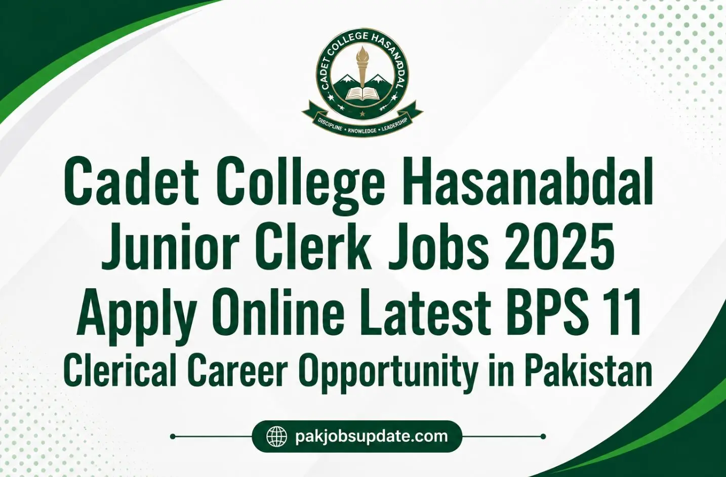 Cadet College Hasanabdal Junior Clerk Jobs 2026