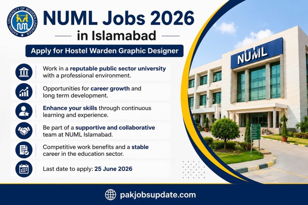 NUML Jobs 2026 in Islamabad Apply for Hostel Warden Graphic Designer