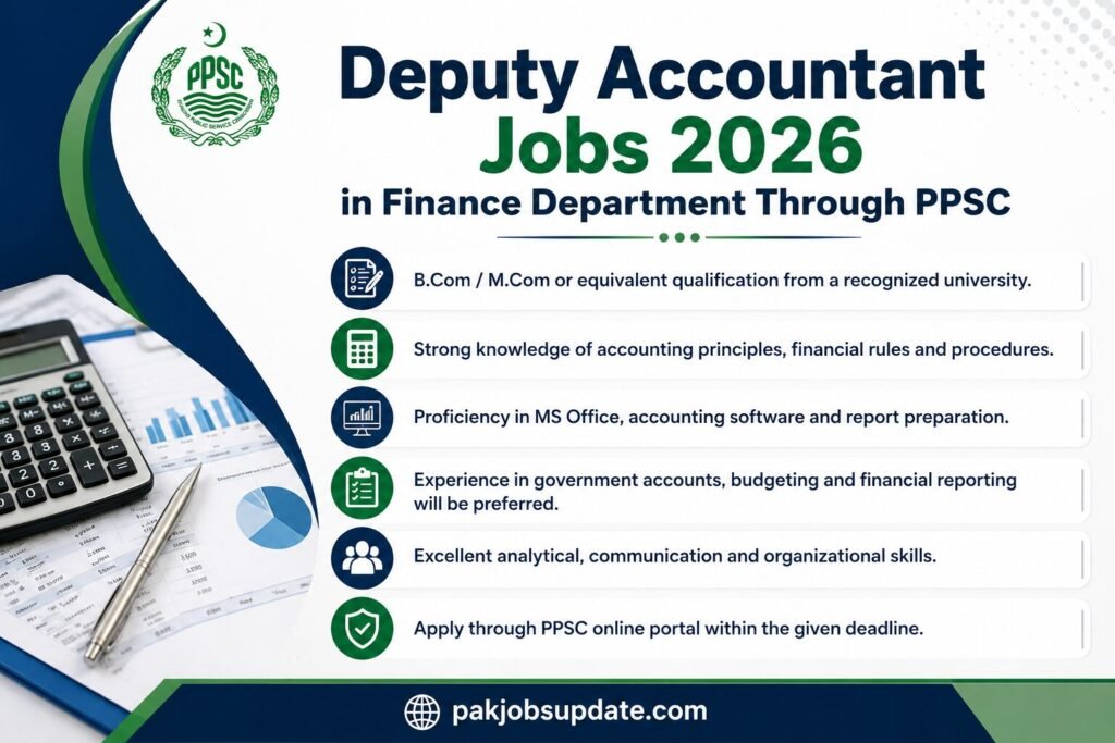 Deputy Accountant BS-16 in Finance Department Jobs 2026 Through PPSCÂ