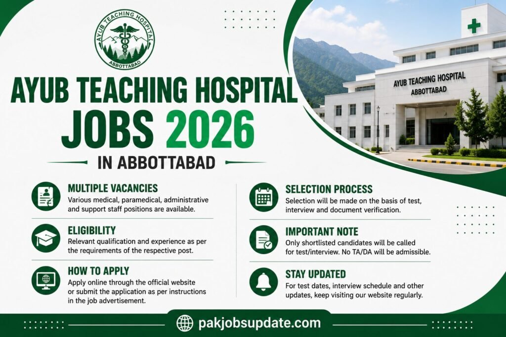Ayub Teaching Hospital Jobs 2026 In Abbottabad Latest Vacancies For Internal Auditor Registrar Nurse And Security Staff