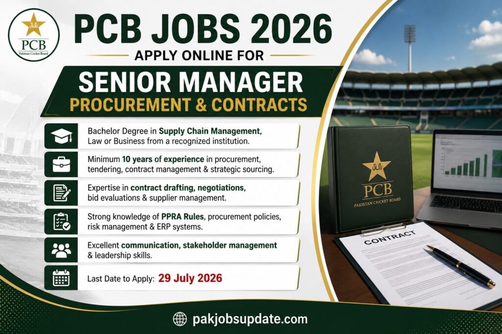 PCB Jobs 2026 Apply Online for Senior Manager Procurement & Contracts