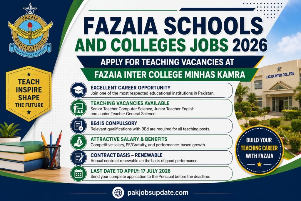 Fazaia Schools and Colleges Jobs 2026 Apply for Teaching Vacancies at Fazaia Inter College Minhas Kamra