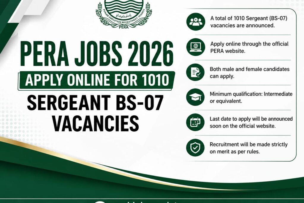 PERA Jobs 2026 Apply Online for 1010 Sergeant BS-07 Vacancies