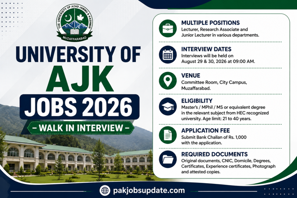 University of AJK Jobs 2026 – Walk In Interview