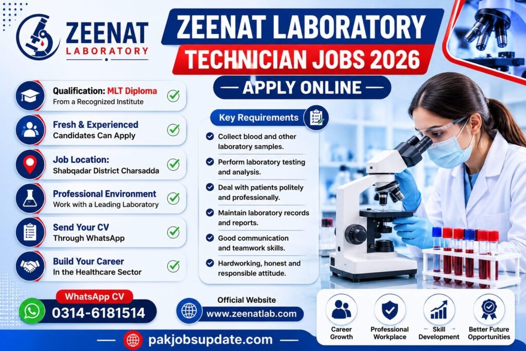 Zeenat Laboratory Technician Jobs 2026 Apply Online. Latest Laboratory Jobs in Charsadda